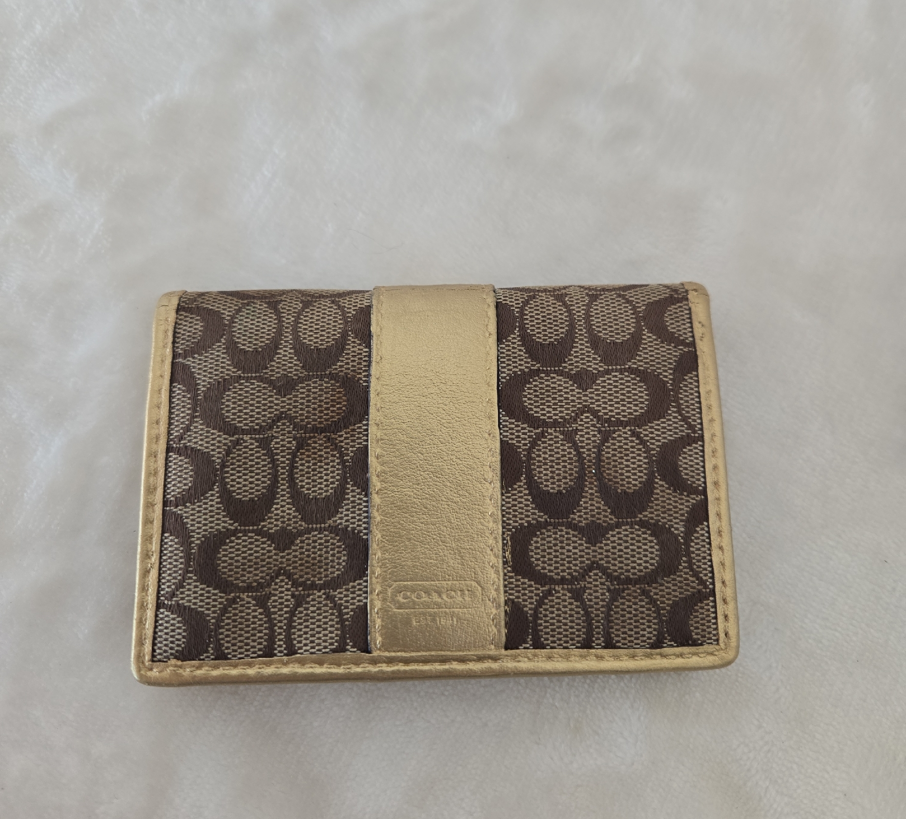 Coach Signature Brown And Gold Card Holder